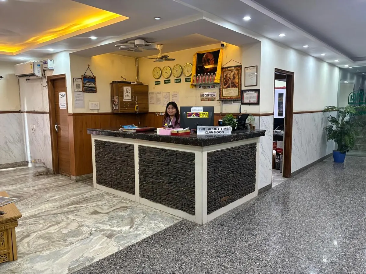 The reception desk at Nyamdel House, Delhi
