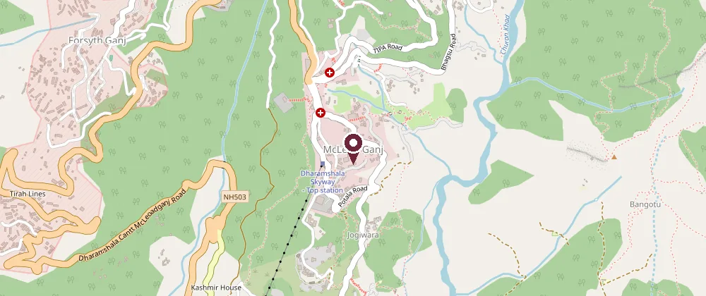 Map showing Hotel Tibet, McLeod Ganj in McLeod Ganj, Himachal Pradesh